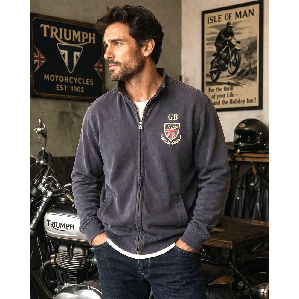 Vintage Triumph Gray Great British Motorcycles Full Zip Jacket Top  Mens Size XL